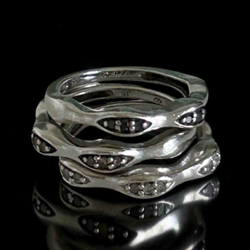 Sterling Silver Colored DIAMOND 3PC Stack  Ring Set 6